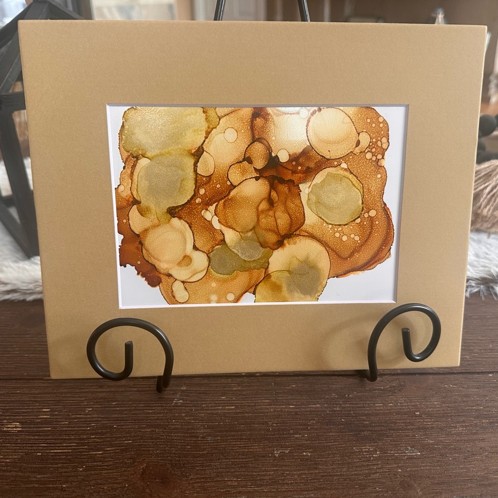 Handmade Abstract gold and brown alcohol ink Art painting